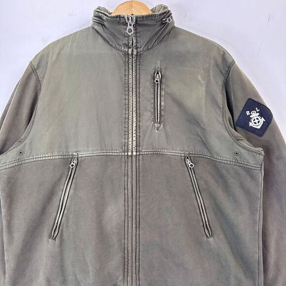 VTG 80s Polo Ralph Lauren Olive Fleece Hidden Hood Full Zip Jacket Patch Logo XL - Picture 2 of 14